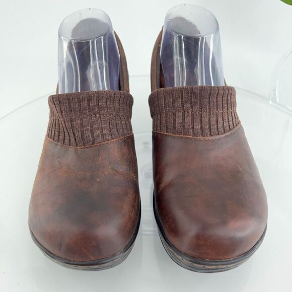 Born Womens Daphnes Clog Size 10 Brown Leather Wedge Heel Work Shoe Comfy - Picture 4 of 15